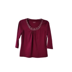 NWOT St. John's Bay Women's Size M Blouse/Top/Shirt Beaded Pullover Burgundy
